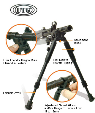 ����� ������������ �� ����� LEAPERS TL-BP08S UTG Low-Profile Dragon Claw Clamp-on Barrel Bipod- Rubberized Stands